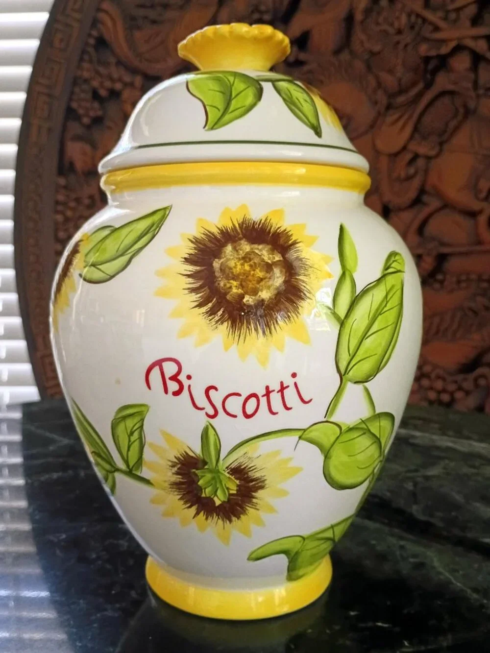 Nonni's Tuscan Large Sunflower Hand painted Ceramic Biscotti Cookie Jars Set - Picture 4 of 11